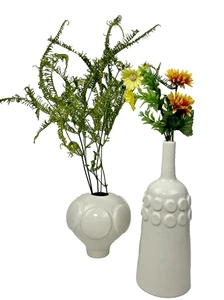 Jonathan Adler MCM White Bubble Camille Collection Abstract 2 Vases Porcelain - Picture 1 of 6