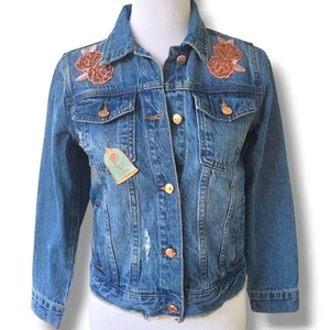 DISNEY Princess Belle Girls Sequin Denim Jacket with Pins Size 9/10 - Picture 1 of 7