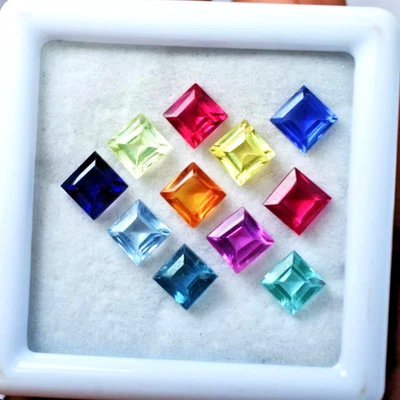 Lote de piedras preciosas sueltas de zafiro Ceilán color mezclado 8-9 piezas corte princesa natural 90 quilates Foto 1 de 4