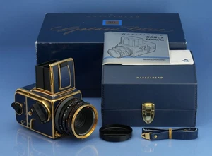 HASSELBLAD 503CX 50TH GOLD GOLDEN BLUE SUPREME CAMERA +80mm +A12 MINT NEW! - Picture 1 of 9