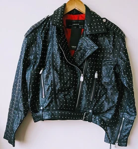 ZARA STUDDED LEATHER BIKER JACKET SIZE M MEDIUM SOLD OUT BELTED BNWT - Picture 1 of 11