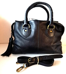 COLE HAAN BLACK LEATHER BRAID SATCHEL TOTE CROSSBODY SHOULDER HANDBAG MEDIUM - Picture 1 of 7