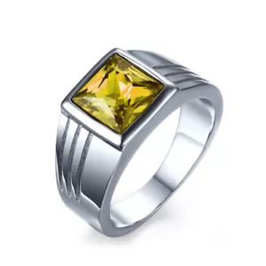 Retro Amber Stone Signet Ring Stainless Steel Men Women Rhinestone Wedding Ring - Picture 1 of 4