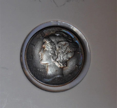 1936-d . Mercury Dime . Gem BU . Original . Old 10 Cents . Album Toned Cover