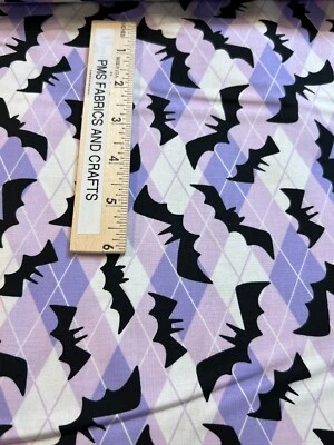 MODA Halloween Fab Boo 100% cotton fabric yard 36x44 LAVENDER 22481 17 Bats Bat - Image 1 of 4