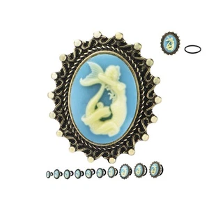 PAIR-Mermaid Vintage Cameo Steel Single Flare Ear Plugs 14mm/9/16" Gauge  - Picture 1 of 4