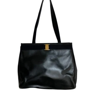 Salvatore Ferragamo Vara Tote Bag Shoulder Bag Canvas Leather USED Auth #S2166 - Picture 1 of 21