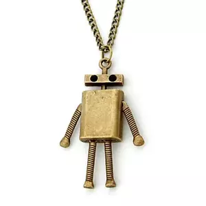 ROBOTER CHARM HALSKETTE 2,5"" Anhänger 28"" Kette Antik Bronze Farbe Metall süß NEU - Bild 1 von 6