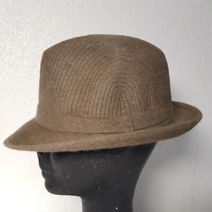 PANIZZA CAPPELLO 55 BON VOYAGE TASCABILE FEDORA FUR FELT MENS HAT BEIGE RIGHE - Picture 1 of 11