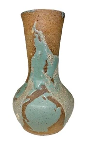 "Florero artístico de cerámica de estudio de 7"" con textura marrón y verde azulado firmado pesado abstracto moderno" - Imagen 1 de 8