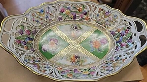 Dresden Schumann Bavaria Vierflügel Watteau Hofszene Netz Oval Schale - Bild 1 von 10