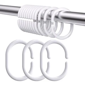 12PCS Shower Curtain Rings,Plastic Shower Curtain Hooks,C-Shaped Rings White - Picture 1 of 6