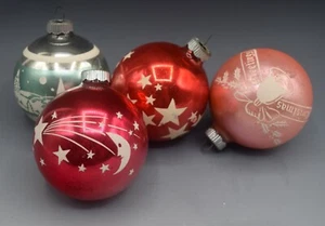 SHINY BRITE MERCURY GLASS STARS MOON CHRISTMAS GREETINGS LOT 4 BALL ORNAMENTS - Picture 1 of 8