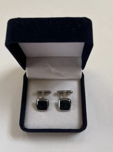 T M Lewin Of Jermyn Street London Square Blue Stone Stainless Steel Cufflinks - Picture 1 of 9