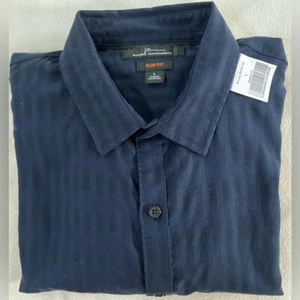 MARK ANTHONY BUTTON DOWN SLIM FIT MEN'S LONG SLEEVE DRESS SHIRT NAVY SIZE LARGE - Picture 1 of 18