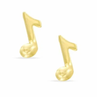 Серьги-гвоздики Music Note из чистого желтого золота 10 карат для мужчин и женщин - Изображение 1 из 4