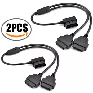 2Pcs Right Angle 16 Pin OBD2 Splitter Diagnostic Extender Male to Dual Female Y - Picture 1 of 7
