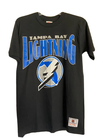 Vintage 90s Tampa Bay Lightning NHL T-Shirt, Men's Medium Black Cover