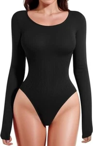 Shapewear Bodysuit Tummy Control Scoop Neck Long Sleeve Women 2XL Black - Picture 1 of 7