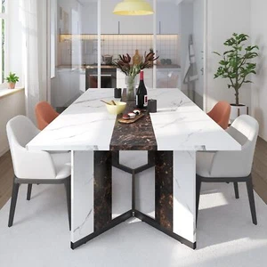 71In Large Rectangular White Dining Table for 4 5 6 7 People w/35in Marble-Color - Picture 1 of 6