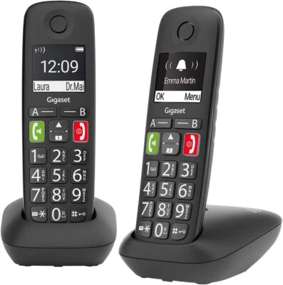 Gigaset E290 Duo Kit 2 Telefoni Casa Fisso Cordless Tasti Grandi Vivavoce Nero - Immagine 1 di 4