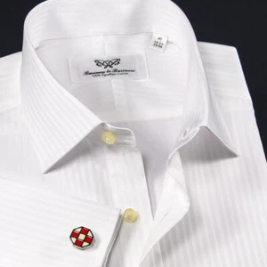 White Self Striped Double Ply 80's Fine Wevon Formal Business Shirts For Event - Picture 1 of 8