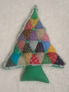Vintage Handmade Patchwork Christmas Tree Hanging Pillow 24” Tall Holiday Decor - Picture 1 of 12