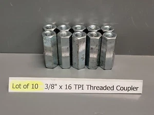 (10)  3/8" Threaded Rod Couplings 3/8x16  1-3/4" Length NEW Threaded Coupler - Picture 1 of 5