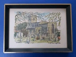 Quadro Vintage Chiesa Chalfont St Giles Helen Blackburne Firmato Cornice Nera - Foto 1 di 15
