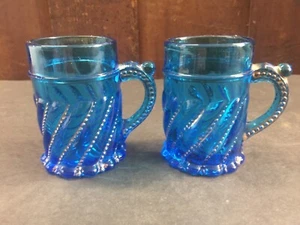 Vintage Antique Duncan Blue Eapg Beaded Swirl Glass Mini Mugs cup - Picture 1 of 8