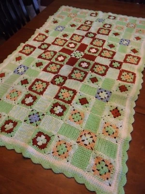 Granny Square Blanket CROCHET AFGHAN Vintage Handmade Throw 51"x32" Homemade - Image 1 of 4