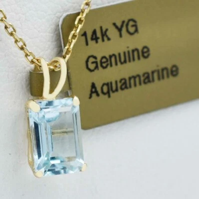GENUINE 1.37 Cts AQUAMARINE PENDANT 14k  YELLOW GOLD - Free Appraisal  -NWT - Image 1 of 3