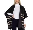 Ike Behar Womens Reversible Fashion Wrap Black/gray/beige Plaid One Size Nwt