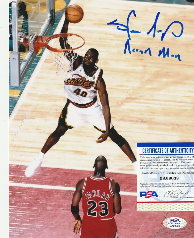 SHAWN KEMP SEATTLE SUPER SONICS  W/ MICHAEL JORDAN PSA AUTHENTICATED SIGNED 8X10 - Image 1 of 1