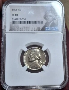 1961  PF68 Proof 5 Cent Nickel NGC Jefferson Nice Gold Tone - Picture 1 of 4