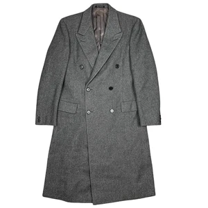 Burberry Overcoat Mens 40R Gray Twill Tweed Wool Double Breasted England 80s - Picture 1 of 18