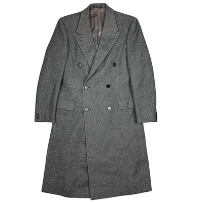 Burberry Overcoat Mens 40R Gray Twill Tweed Wool Double Breasted England 80s - Image 1 of 4