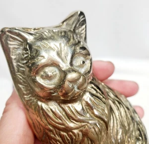 Vintage Brass Sitting Cat Paperweight Figurine, or Door stop 4 1/2" Tall - Picture 1 of 8