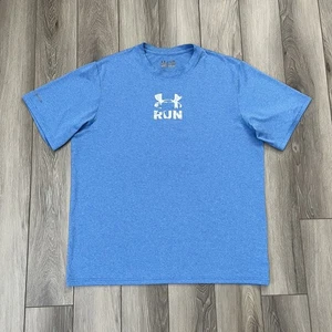 Under Armour Run Blue “Don’t Be Last” Short Sleeve Athletic Tee Heatgear Mens L - Picture 1 of 10