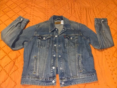 LEVI Strauss ROJO Etiqueta en Blanco Original Camionero Azul Denim Chaqueta Mujer Talla XL Foto 1 de 4