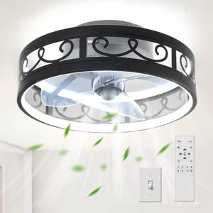 Ceiling Fans with Lights and Remote 19.7in 6 Speed Dimmable LED Black Wrought... - Picture 1 of 7
