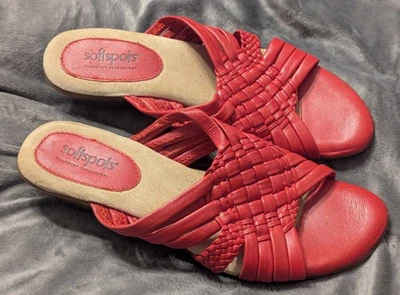 Sandalias de tacón de cuña Softspots para mujer de cuero rojo sin cordones talla 9 M Foto 1 de 4