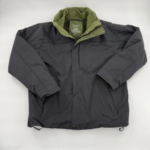L.L.Bean Jacket Mens Large Black Green Fleece Lined Zip Front Outdoor Warm Coat - Picture 1 of 10