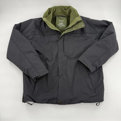 L.L.Bean Jacket Mens Large Black Green Fleece Lined Zip Front Outdoor Warm Coat - Image 1 of 4