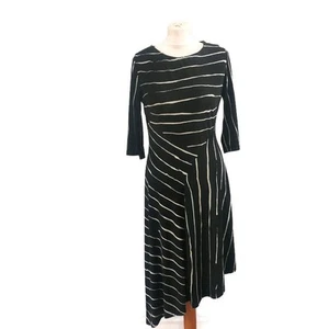 NEXT Black MIdi Asymmetric Striped Stretch Dress Size 12 Casual Party - Picture 1 of 8