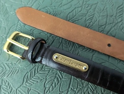 Cinturón Ralph Lauren ajustado para mujer de cuero marrón hebilla dorada mediano  Foto 1 de 4
