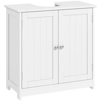 kleankin 60x60cm Under-Sink Storage Cabinet w/ Adjustable Shelf Drain Hole White - Image 1 of 4