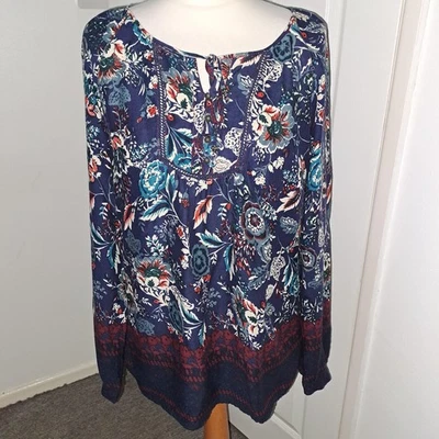 INDIGO at MARKS & SPENCER navy blue pattern top, size 12 - Image 1 of 4