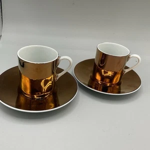 SET 2 TAZZE DEMITASSE EL DORADO VINTAGE TUTTE IN ORO 22K CON PIATTINI - Foto 1 di 4