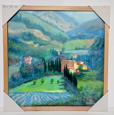Landschaft Toskana Ölmalerei 70x70 cm Ölgemälde auf Leinwand mit Rahmen - Bild 1 von 4